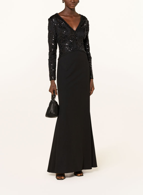 ADRIANNA PAPELL Abendkleid mit Pailletten und Spitze SCHWARZ