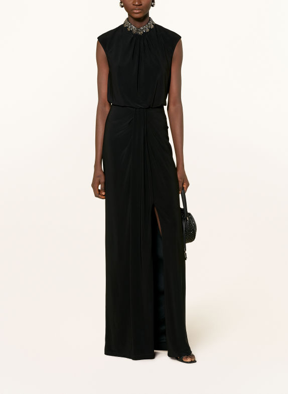 ADRIANNA PAPELL Abendkleid aus Jersey mit Schmucksteinen SCHWARZ / SILBER