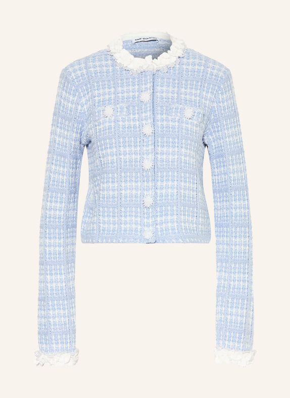 self-portrait Strickjacke mit Schmuckperlen HELLBLAU / WEISS