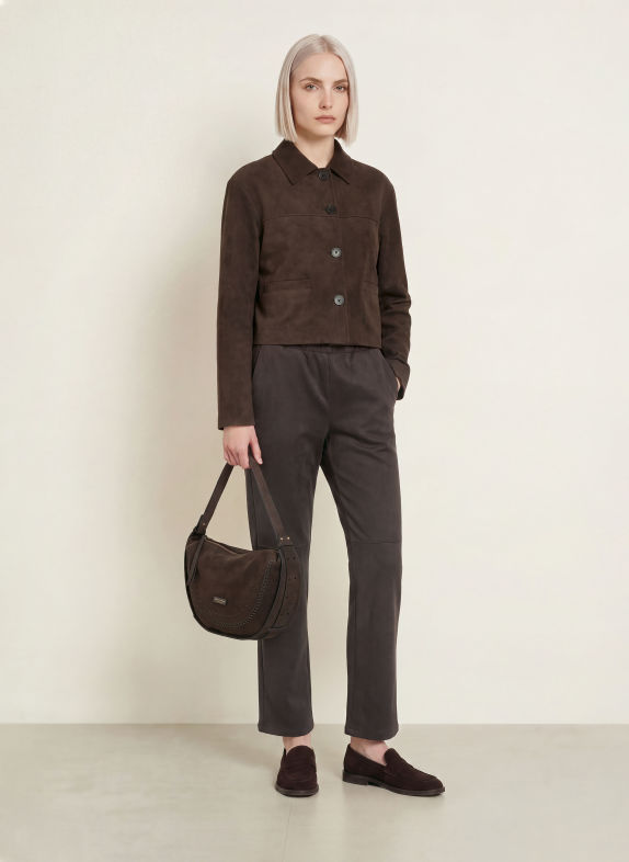 monari Pantalon aspect cuir MARRON FONCÉ