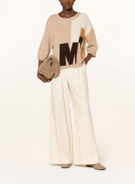 monari Pull à manches 3/4 BEIGE / MARRON FONCÉ / ÉCRU