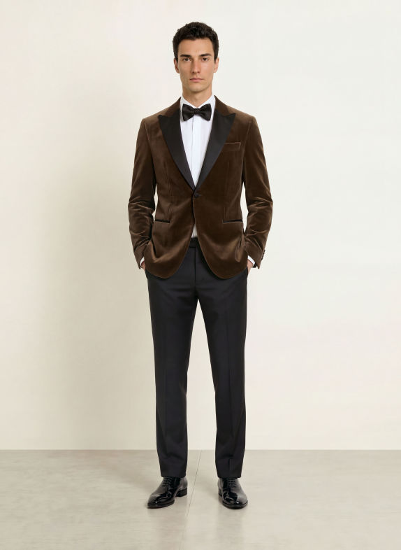 BOSS Fluwelen colbert HUTSON Slim Fit 248 OPEN BROWN