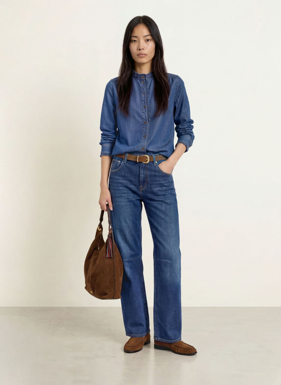 Smith & Soul Jeansbluse mit Rüschen DUNKELBLAU