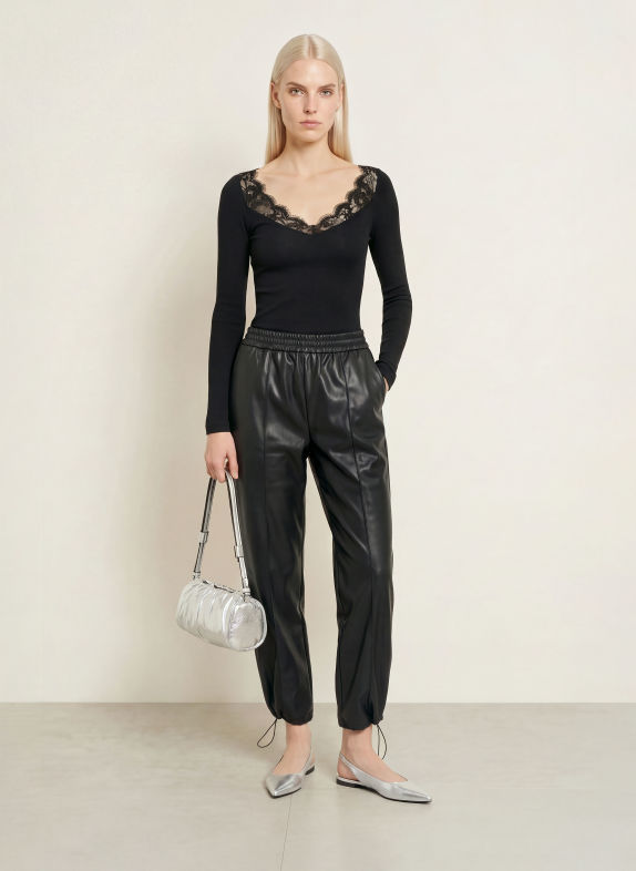 Rich & Royal Longsleeve mit Spitze SCHWARZ