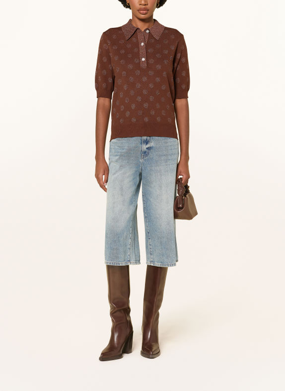 ESSENTIEL ANTWERP Strikket poloshirt KRAB med glimmergarn BRUN
