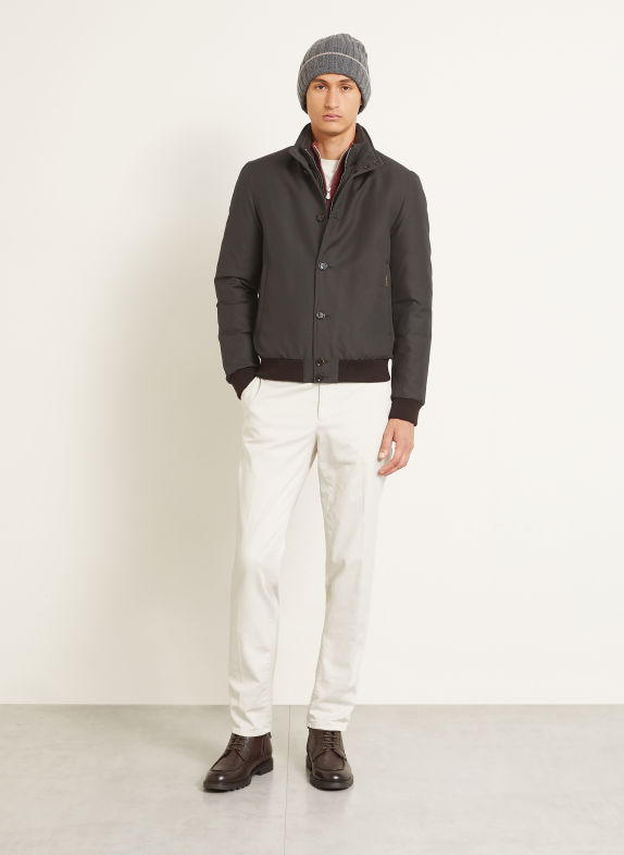 MOORER JANOS Down bomber jacket with Removable Trim DARK GRAY / BLACK
