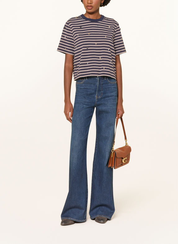 Veronica Beard SEBASTIAN T-shirt with rhinestones DARK BLUE / BROWN / CREAM