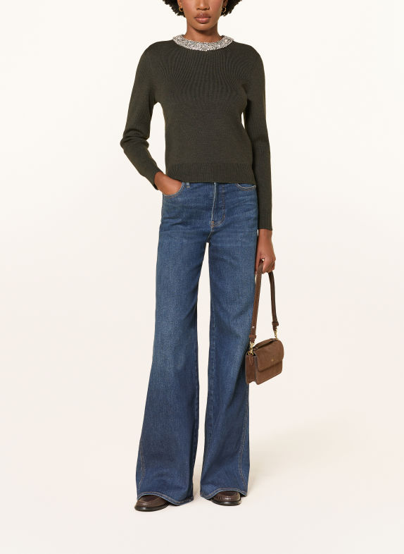 Veronica Beard DARO Merino Wool Sweater with Gemstones OLIVE