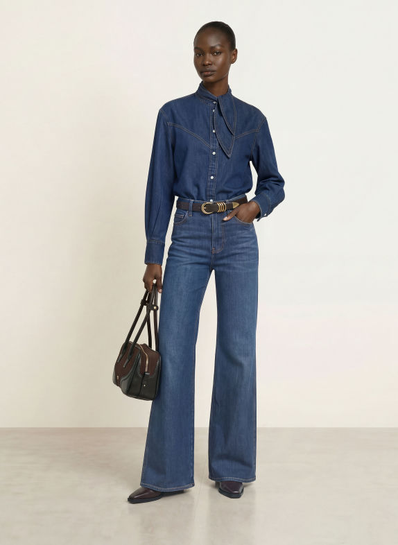 Veronica Beard Denimblouse GENETTA met afneembare strik DONKERBLAUW