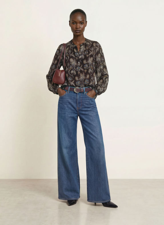 Veronica Beard Zijden blouse ASHLYNN ZWART / CRÈME / PETROL
