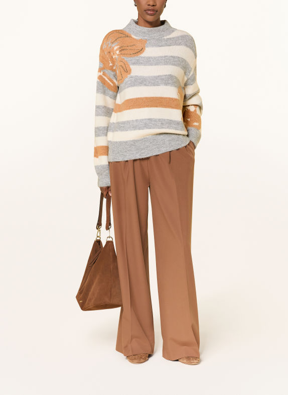 monari Pullover mit Schmucksteinen CREME / CAMEL / GRAU