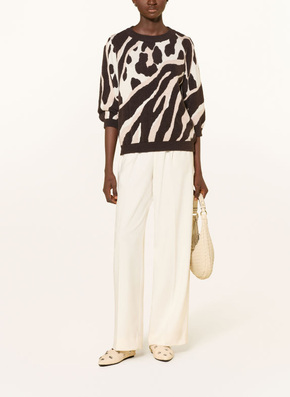 monari Pull à manches 3/4 NOIR / MARRON CLAIR / CRÈME