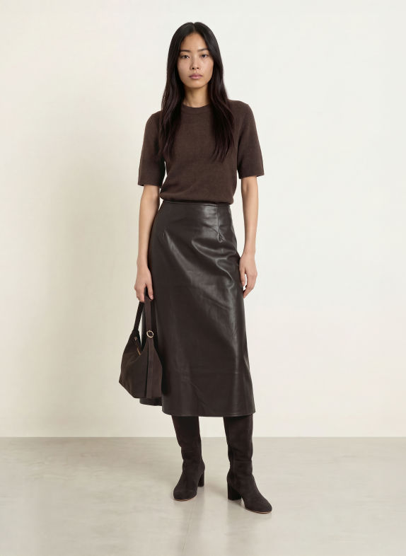 monari Jupe aspect cuir MARRON FONCÉ