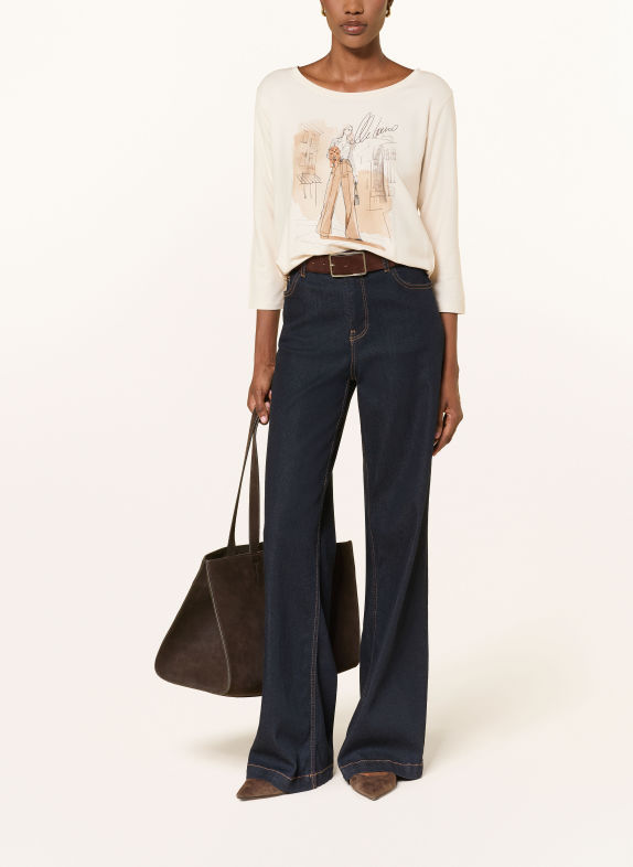 monari Shirt mit 3/4-Arm und Schmucksteinen ECRU / CAMEL / DUNKELBRAUN