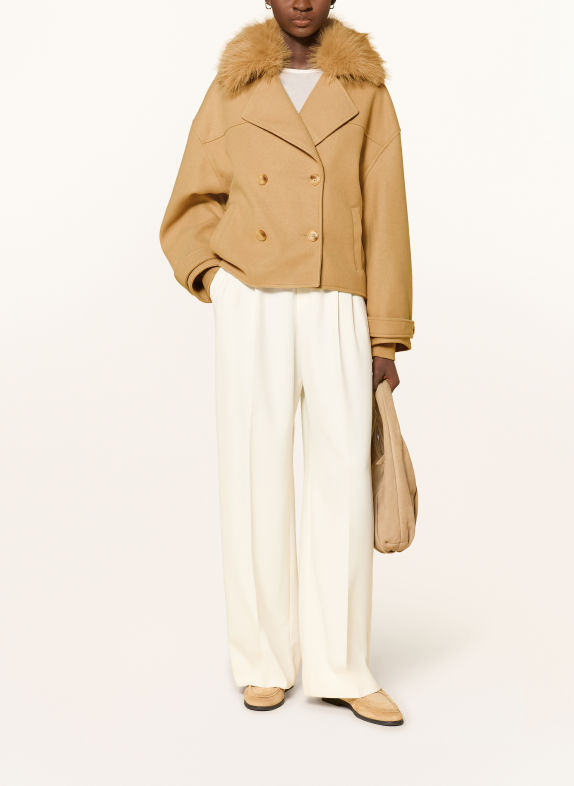 monari Pea coat with a detachable faux fur collar CAMEL