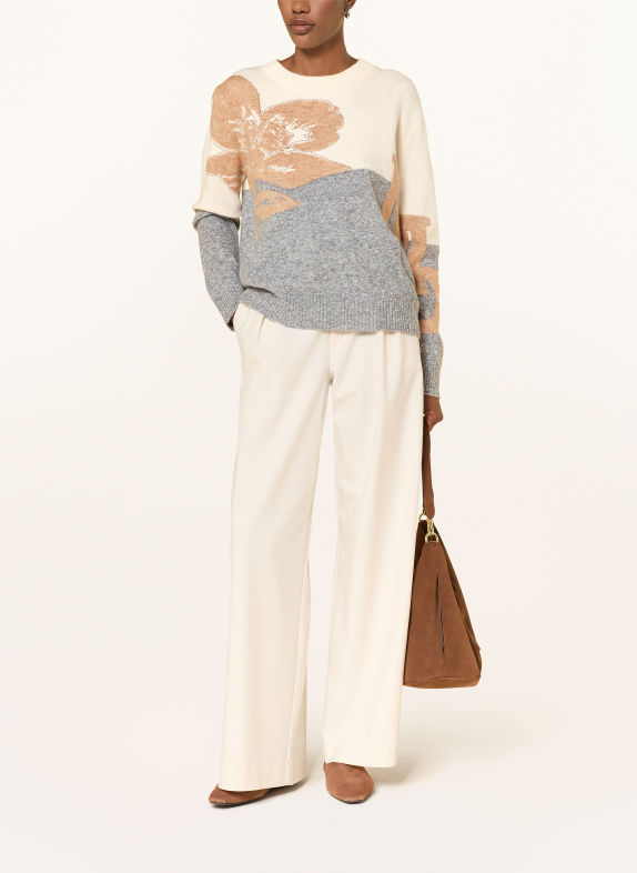 monari Pullover mit Schmucksteinen GRAU / CAMEL / ECRU