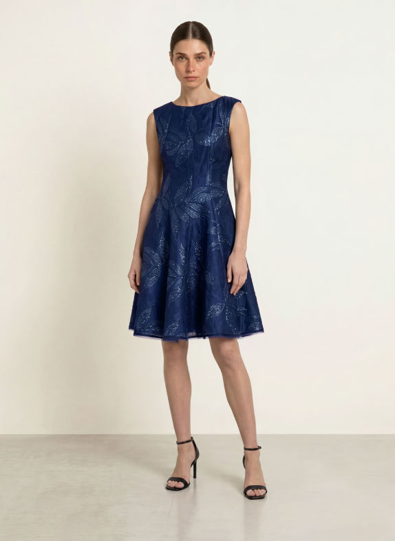 TALBOT RUNHOF Cocktail dress with glitter thread 430 ROYAL NAVY