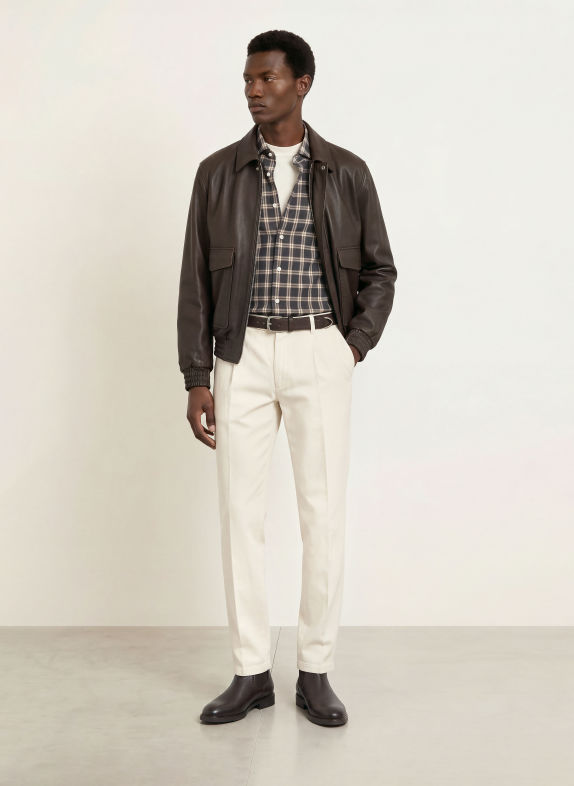 BARBA NAPOLI Flanellen overhemd, slim fit DONKERGRIJS / BEIGE