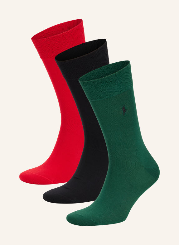 POLO RALPH LAUREN Set van 3 Sokken GROEN / ROOD / ZWART