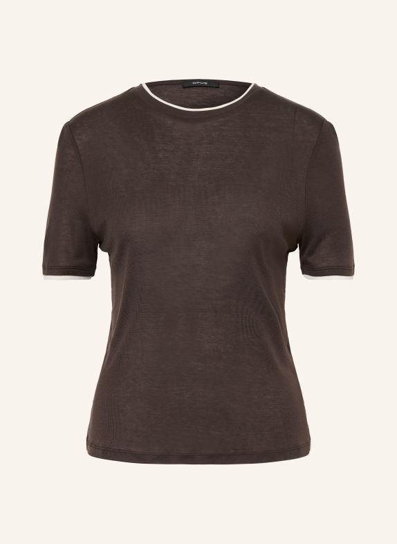 OPUS T-shirt SOPPEL MARRON FONCÉ / BLANC
