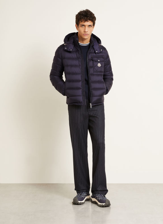 MONCLER Daunenjacke VERITH mit abnehmbarer Kapuze DUNKELBLAU / ECRU / ROT