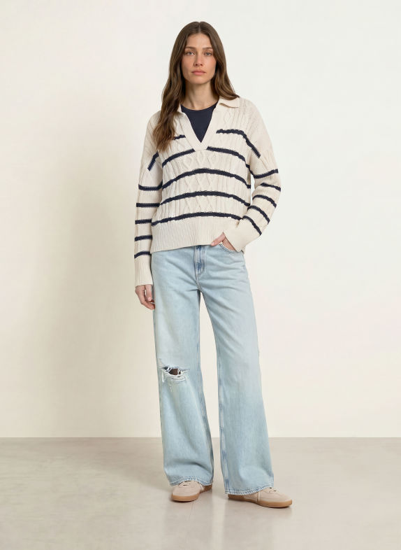 BOSS FABORIA Sweater CREAM / DARK BLUE