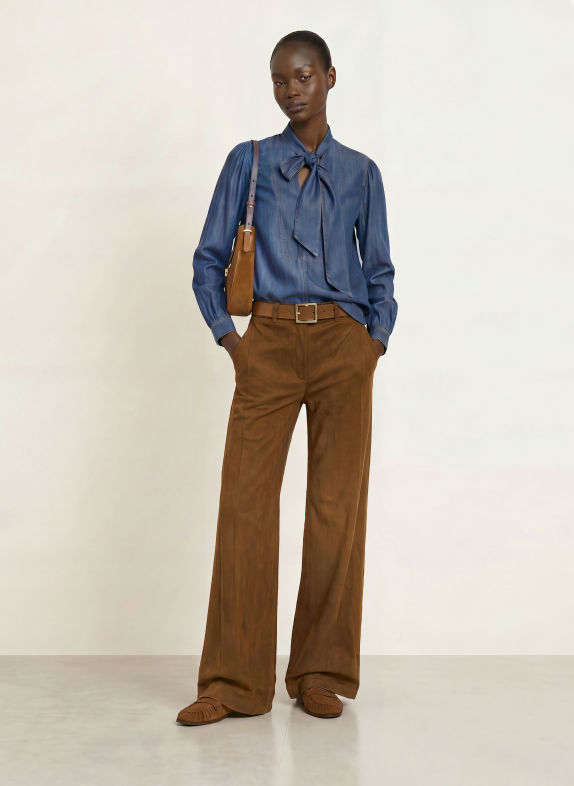 BOSS TAKORA leather-look wide-leg trousers BROWN