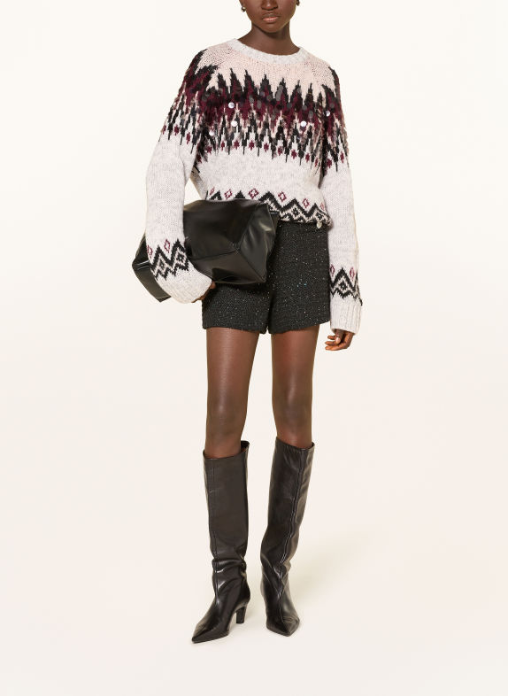 Rich & Royal Sequin Sweater LIGHT GRAY / DARK RED / BLACK