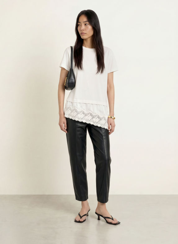 Rich & Royal T-Shirt im Materialmix ECRU