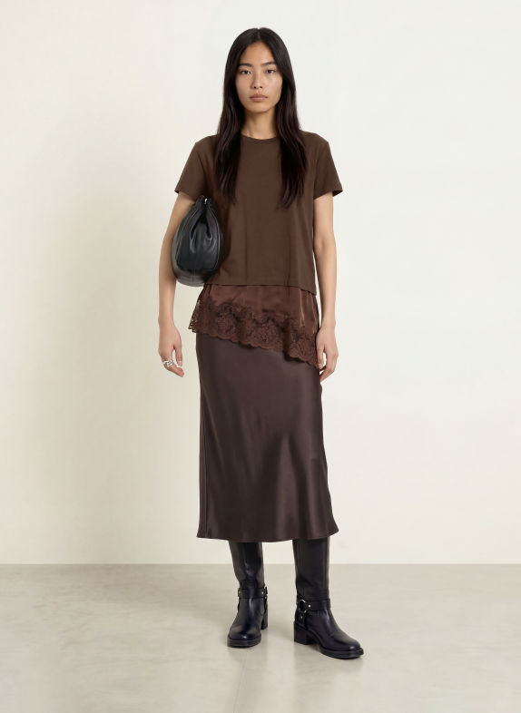 Rich & Royal T-shirt en mélange de matières MARRON FONCÉ