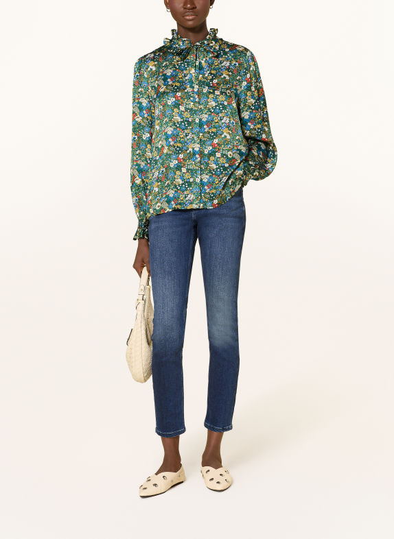 Rich & Royal Blouse with ruffles GREEN / BLUE / WHITE