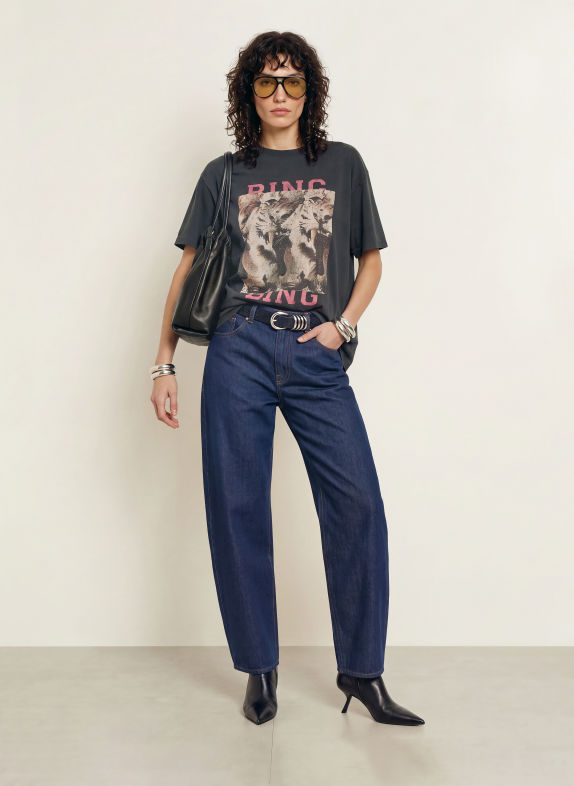 ANINE BING T-Shirt CADE DUNKELGRAU / BRAUN / PINK