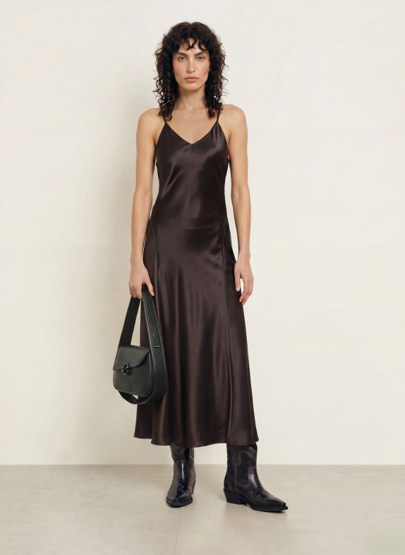 MRS & HUGS Satin dress DARK BROWN
