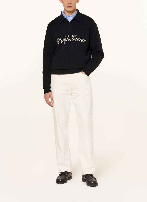 POLO RALPH LAUREN Knit polo shirt, Relaxed Fit BLACK / ECRU