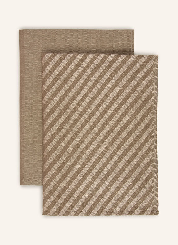 ROSS Set of 2 dish towels with linen BROWN / LIGHT BROWN / DARK BROWN