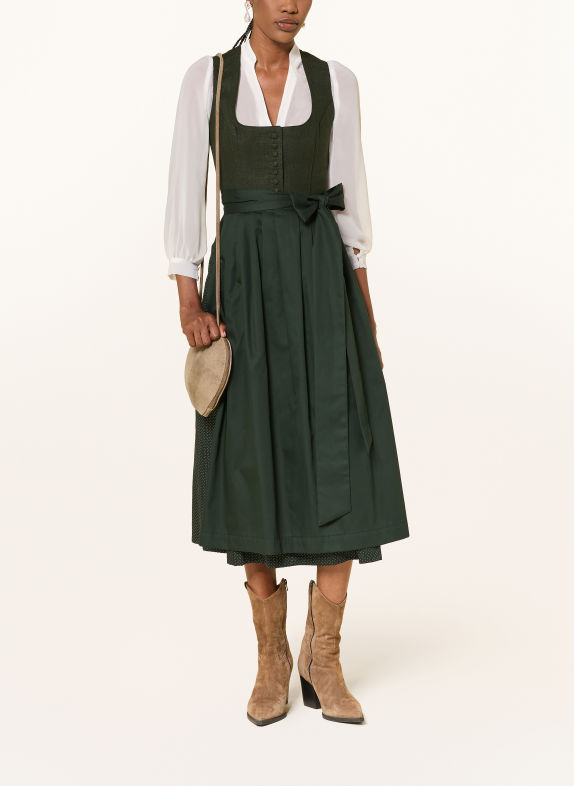 Heimatglück Tracht Leinendirndl DAPHNE DUNKELGRÜN / WEISS