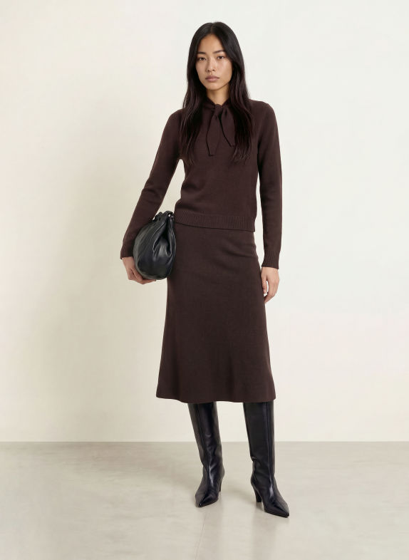Rich & Royal Pullover mit Cashmere und Schluppe DUNKELBRAUN