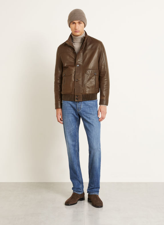 Brioni Leather Bomber jacket THE 75TH Bomber jacket DARK BROWN
