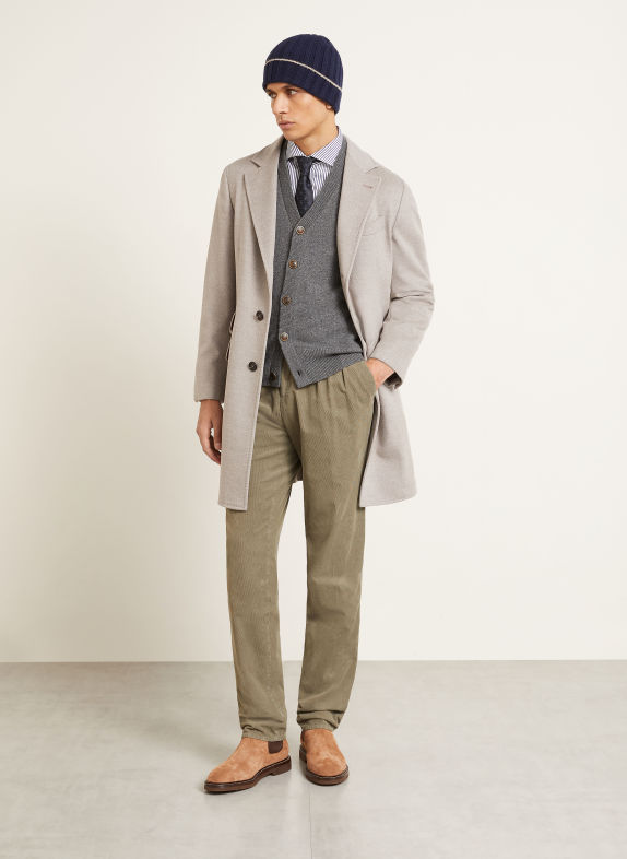 BRUNELLO CUCINELLI Kordové kalhoty Extra Slim Fit KHAKI