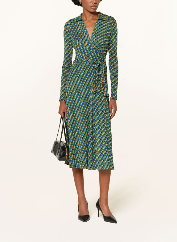 DIANE VON FURSTENBERG Wickelkleid PHOENIX aus Jersey zum Wenden GRÜN / CREME / BLAU