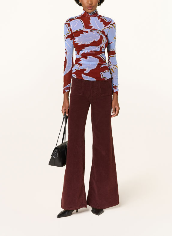 DIANE VON FURSTENBERG LOGAN-rullekraveshirt i mesh MØRKERØD / LYSEBLÅ / HVID