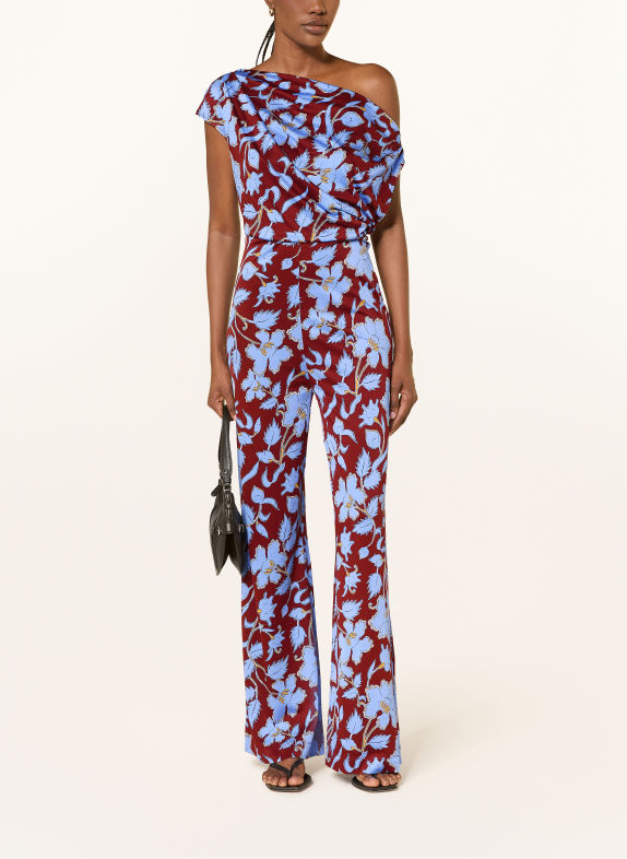 DIANE VON FURSTENBERG One-Shoulder-Jumpsuit WITTROCK aus Jersey BLAU / BRAUN / GELB