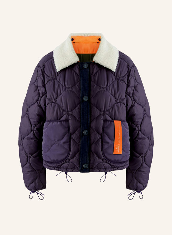 oui Steppjacke zum Wenden mit abnehmbarem Kunstfell DUNKELBLAU / CREME / NEONORANGE