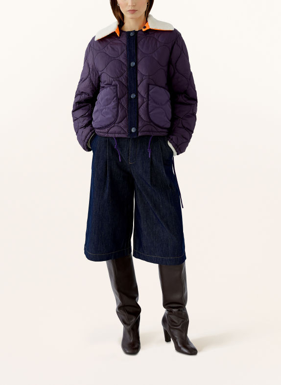 oui Steppjacke zum Wenden mit abnehmbarem Kunstfell DUNKELBLAU / CREME / NEONORANGE