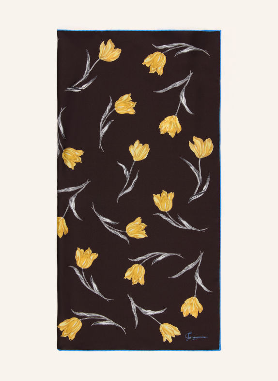JACQUEMUS Silk Scarf LE FOULARD TULIPE DARK BROWN / YELLOW / BLUE