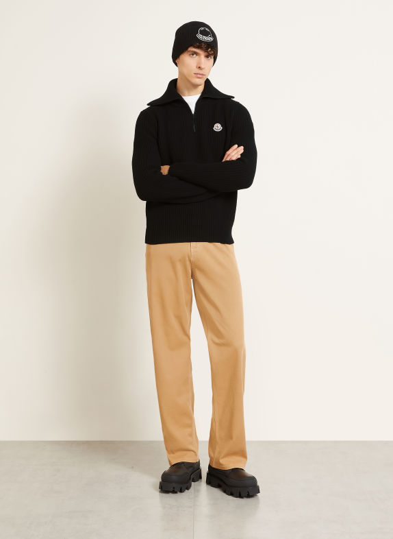 MONCLER Half-zip sweater BLACK / ECRU / RED