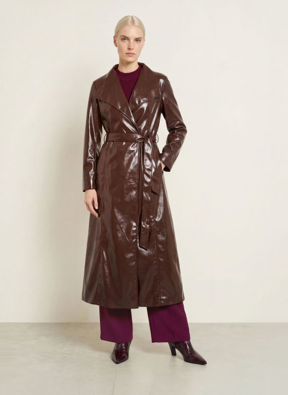 Joseph Ribkoff Leather-look Trench coat DARK BROWN