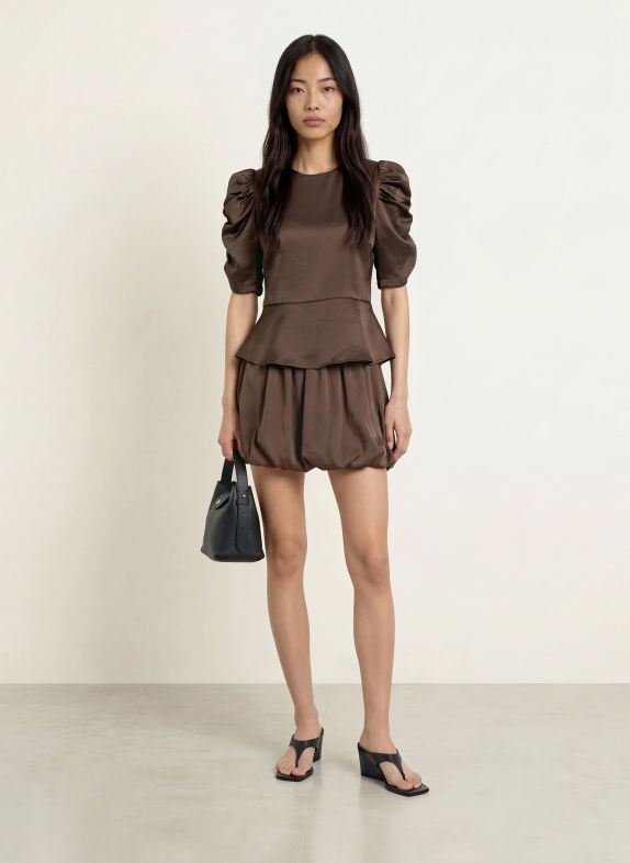 NEO NOIR BENUA Satin Shirt blouse DARK BROWN