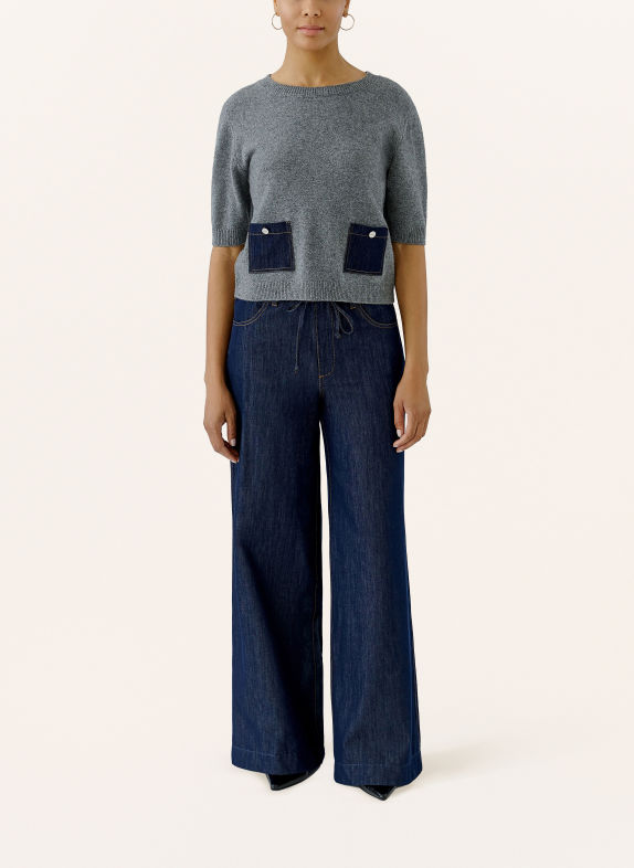 oui Knit shirt GRAY / DARK BLUE