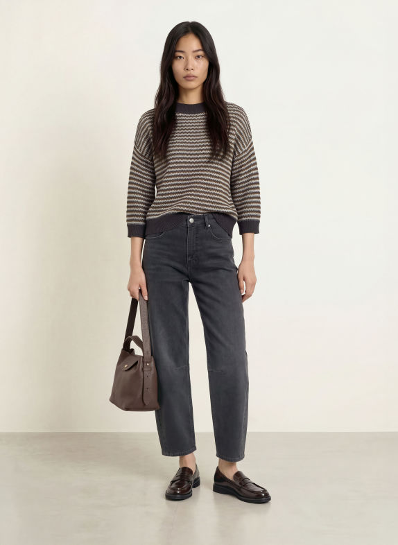 OPUS PEIPINA Sweater with 3/4-Length Sleeves BROWN / BLUE GRAY / TAUPE